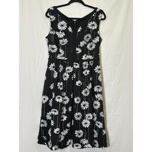 Talbots Women's Black/White Floral Daisy Sleeveless Dress, Size 8 Fully Lined